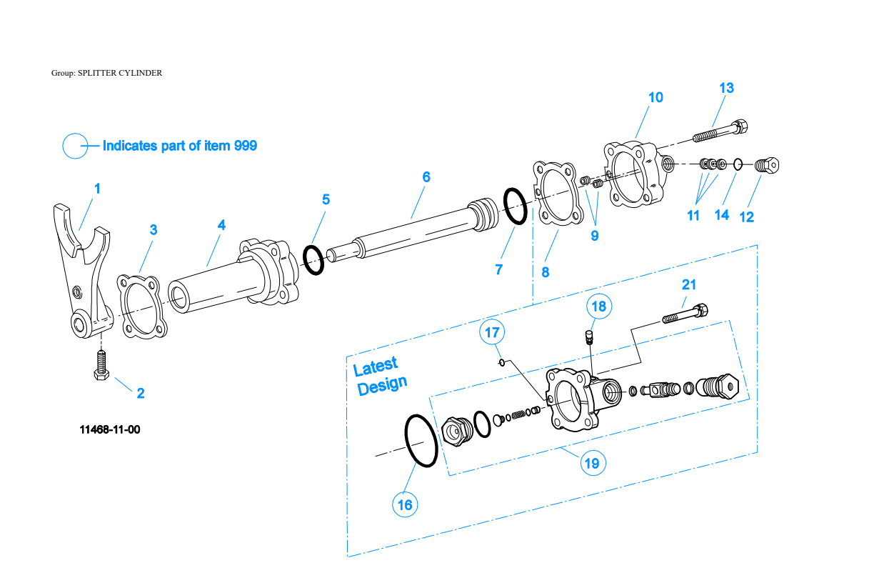 Eaton Fuller RTLOF-16618A Splitter Cylinder exploded-view diagram