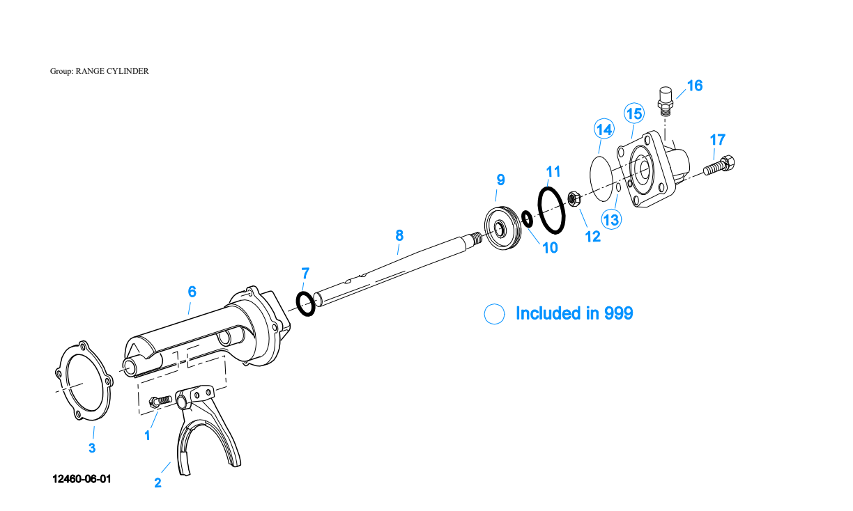 Eaton Fuller RTLOF-17610B Range Cylinder exploded-view diagram