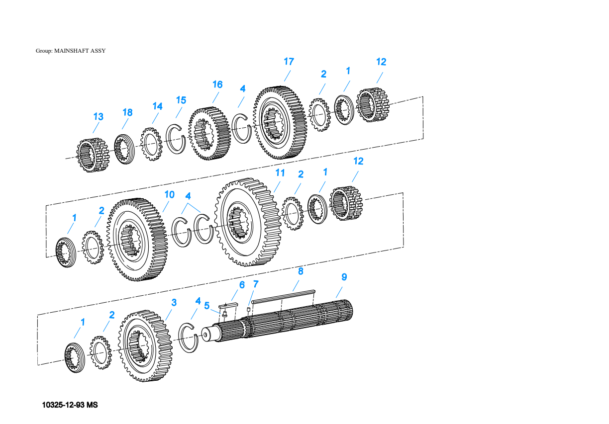 Eaton Fuller RTO-11607L Mainshaft Assy exploded-view diagram