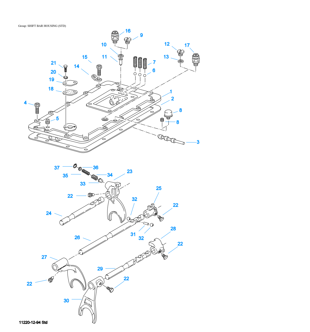 Eaton Fuller RTO-11607L Shift Bar Housing (Std) exploded-view diagram