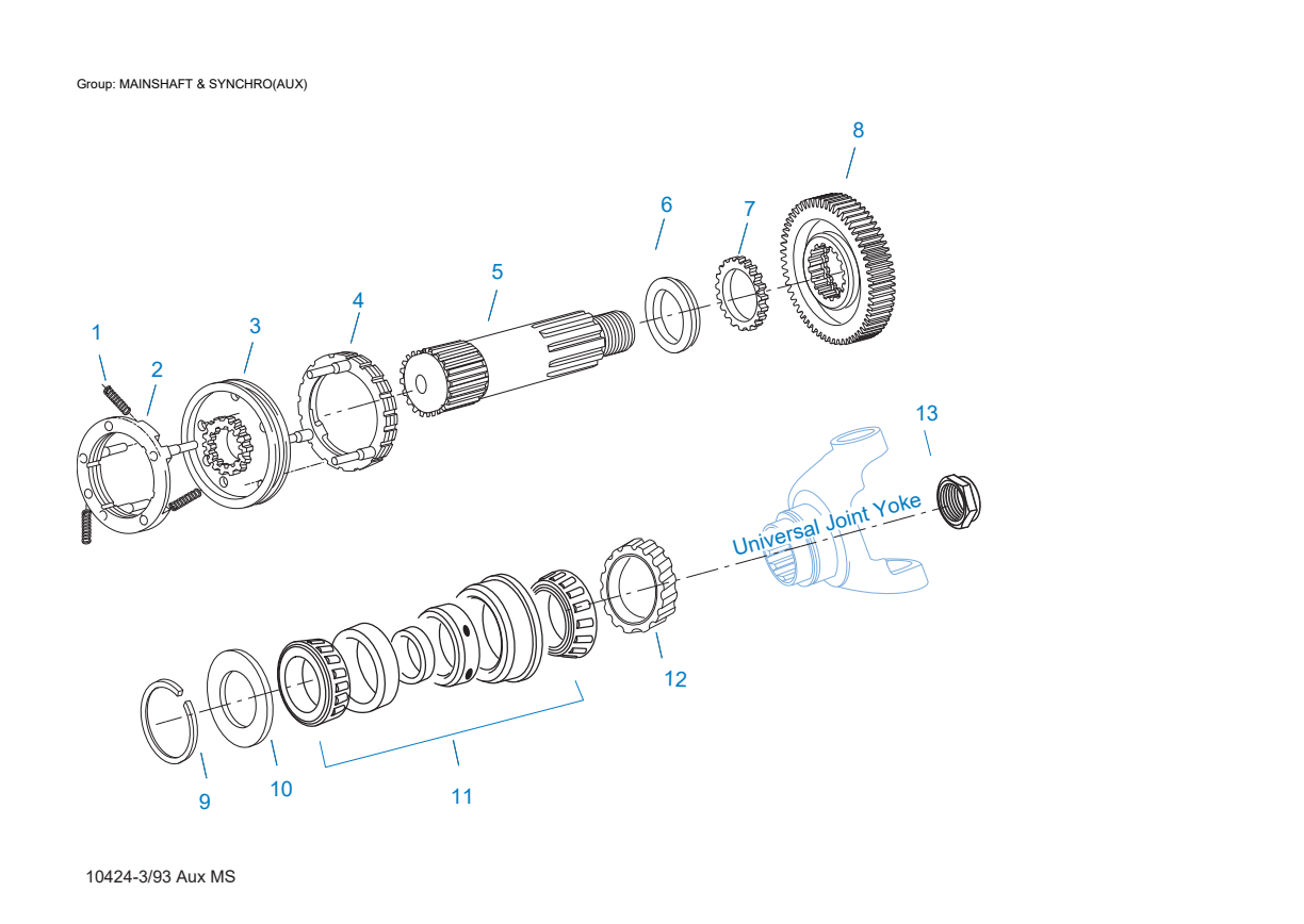 Eaton Fuller RTO-11609A Mainshaft & Synchro(Aux) exploded-view diagram