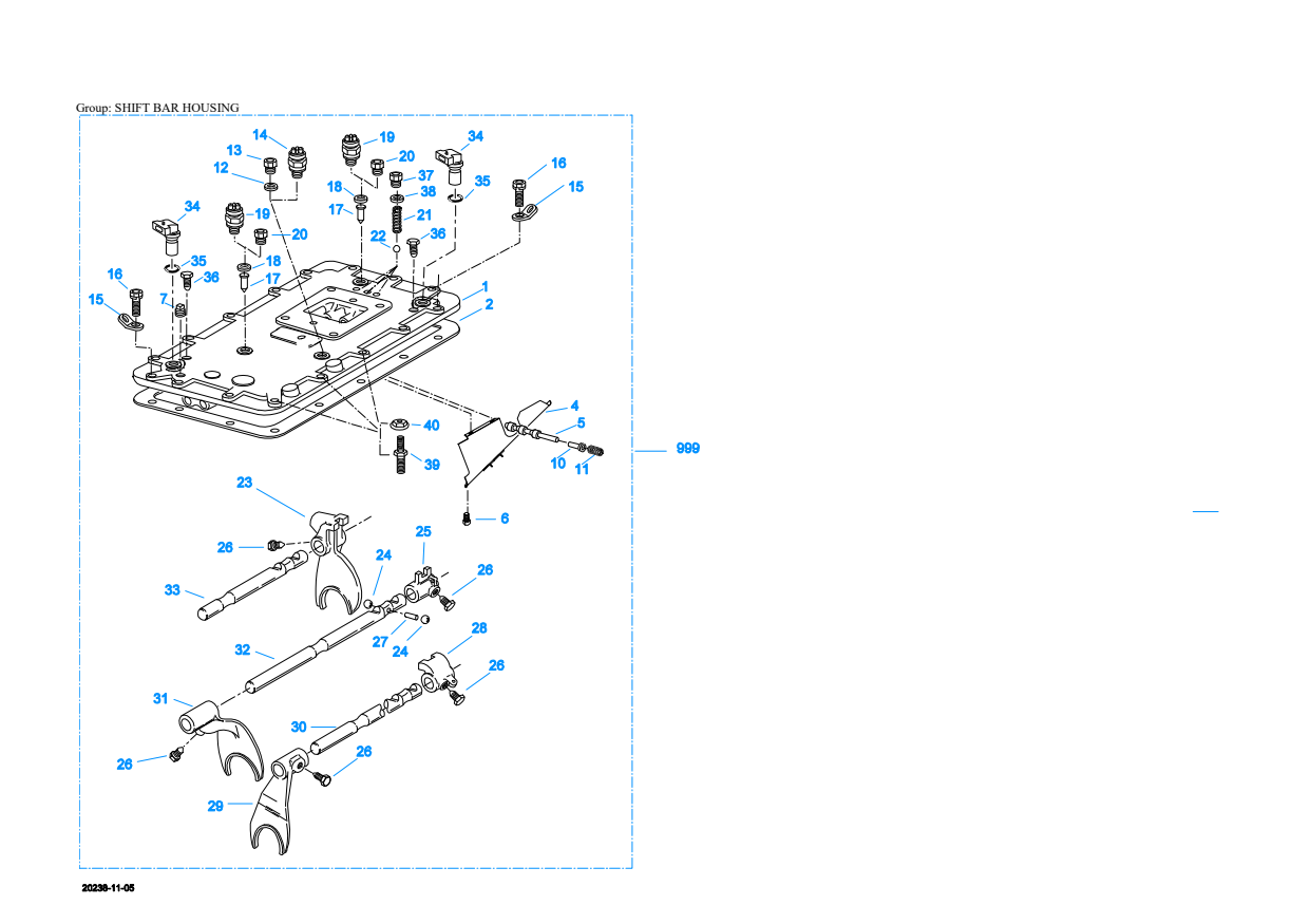 Eaton Fuller RTO-12910B-AS3 Shift Bar Housing exploded-view diagram