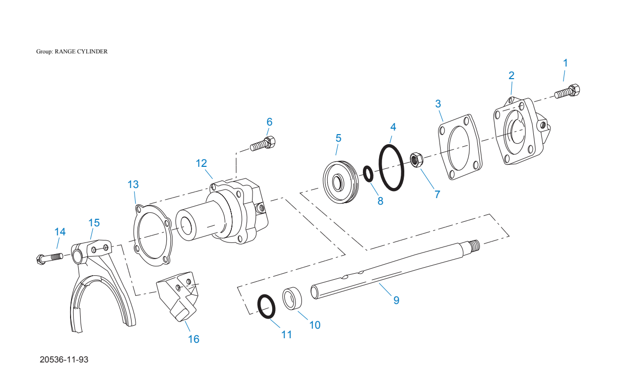 Eaton Fuller RTO-14109A-ATE Range Cylinder exploded-view diagram