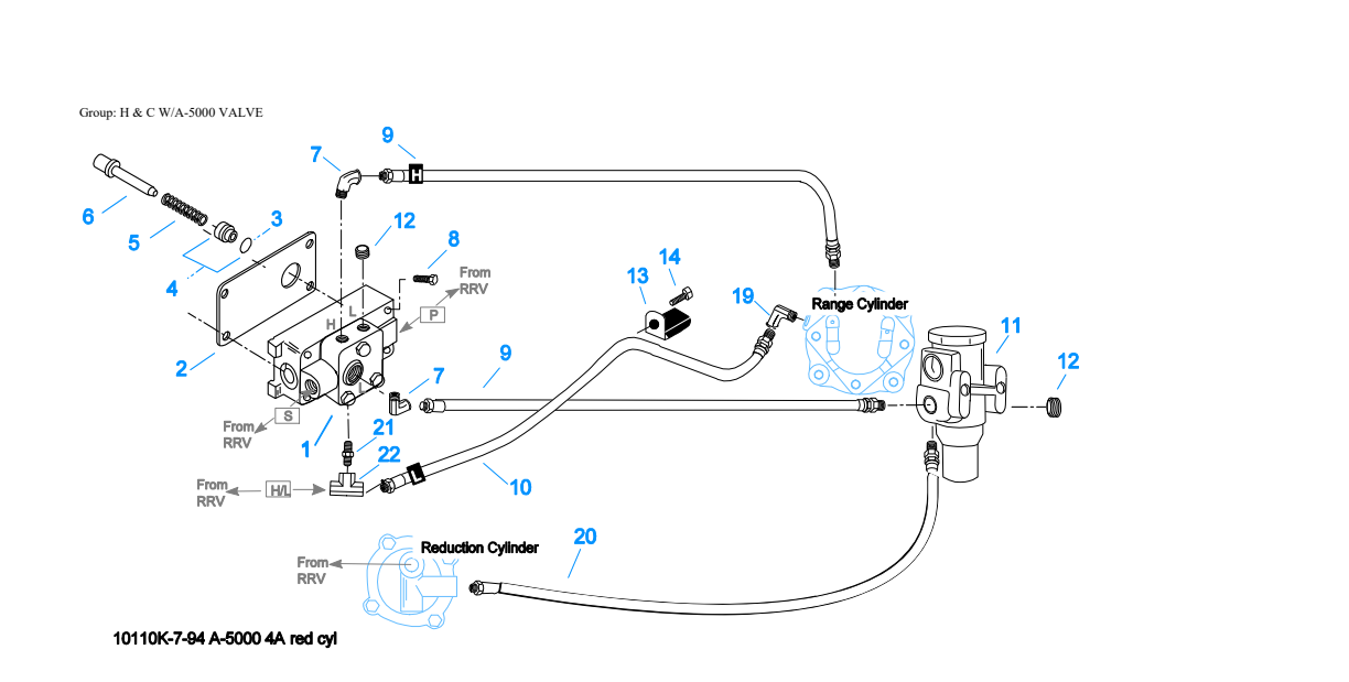 Eaton Fuller RTO-14608LL H & C W/A-5000 Valve exploded-view diagram