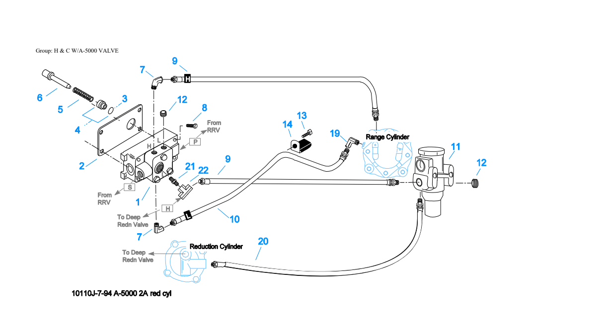 Eaton Fuller RTO-14608LL H & C W/A-5000 Valve exploded-view diagram