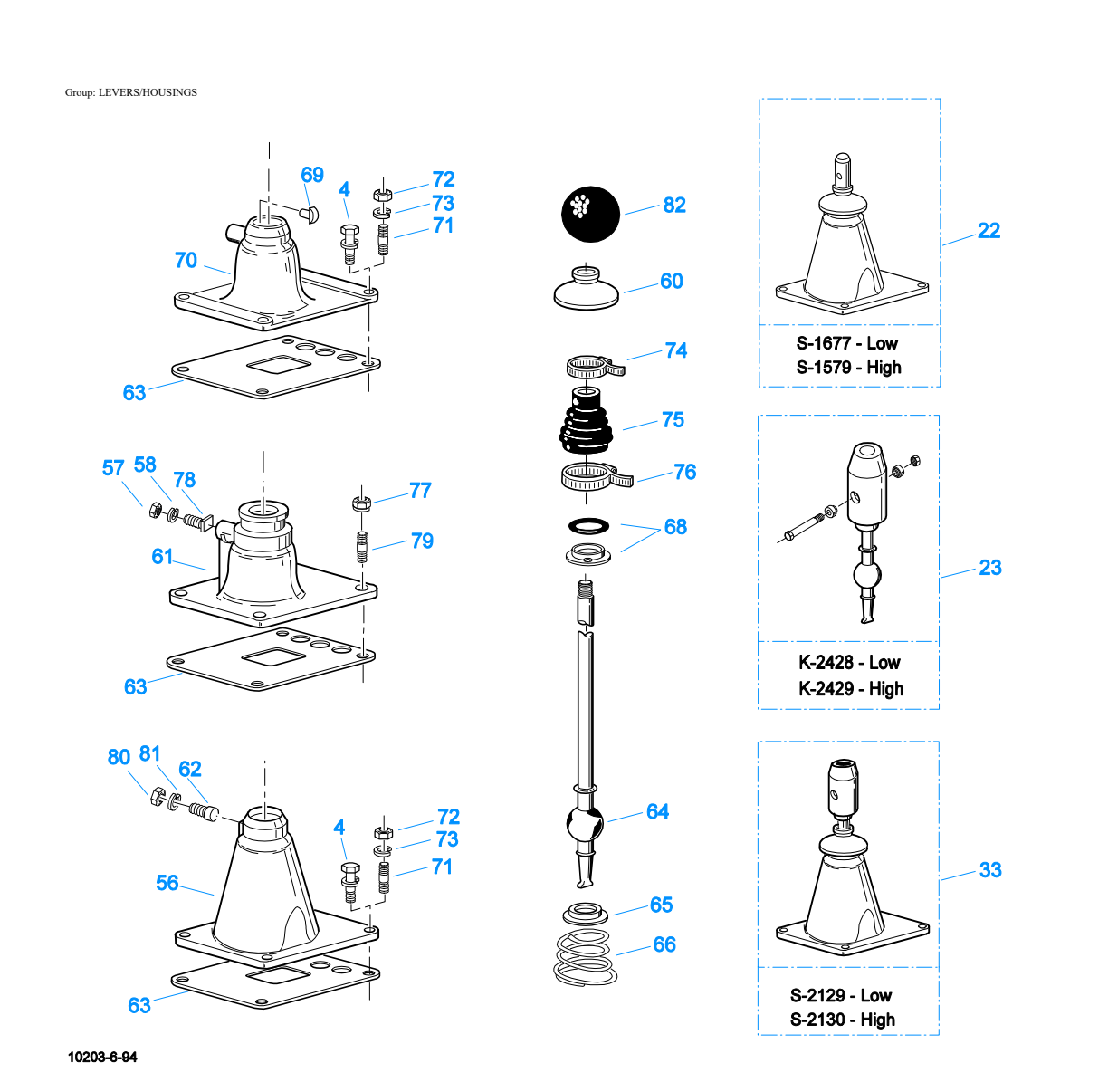 Eaton Fuller RTO-14608LL Levers/Housings exploded-view diagram