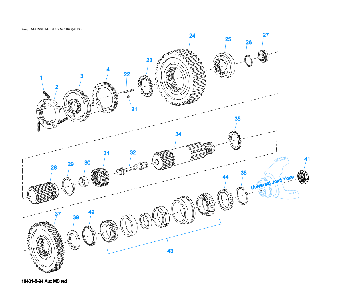Eaton Fuller RTO-14608LL Mainshaft & Synchro(Aux) exploded-view diagram
