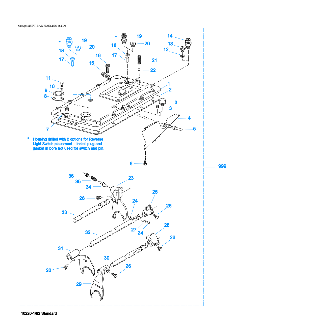 Eaton Fuller RTO-14608LL Shift Bar Housing (Std) exploded-view diagram