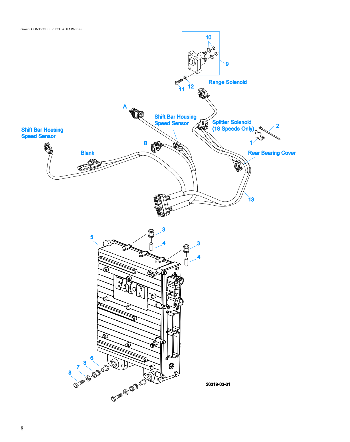 Eaton Fuller RTO-14710B-AS2 Controller Ecu & Harness exploded-view diagram
