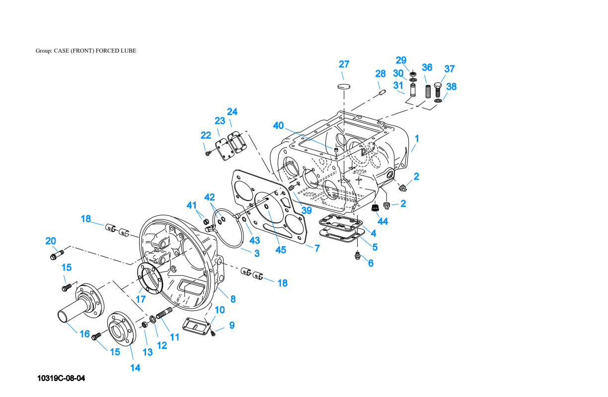 Eaton Fuller RTO-14910C-AS2 Case (Front) Forced Lube exploded-view diagram