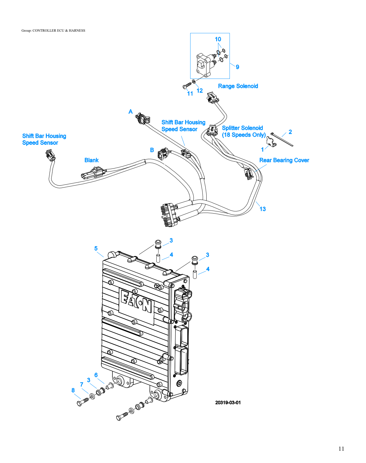 Eaton Fuller RTO-14910C-AS2 Controller Ecu & Harness exploded-view diagram