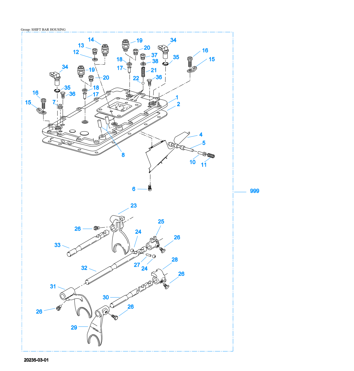 Eaton Fuller RTO-16710C-AS2 Shift Bar Housing exploded-view diagram