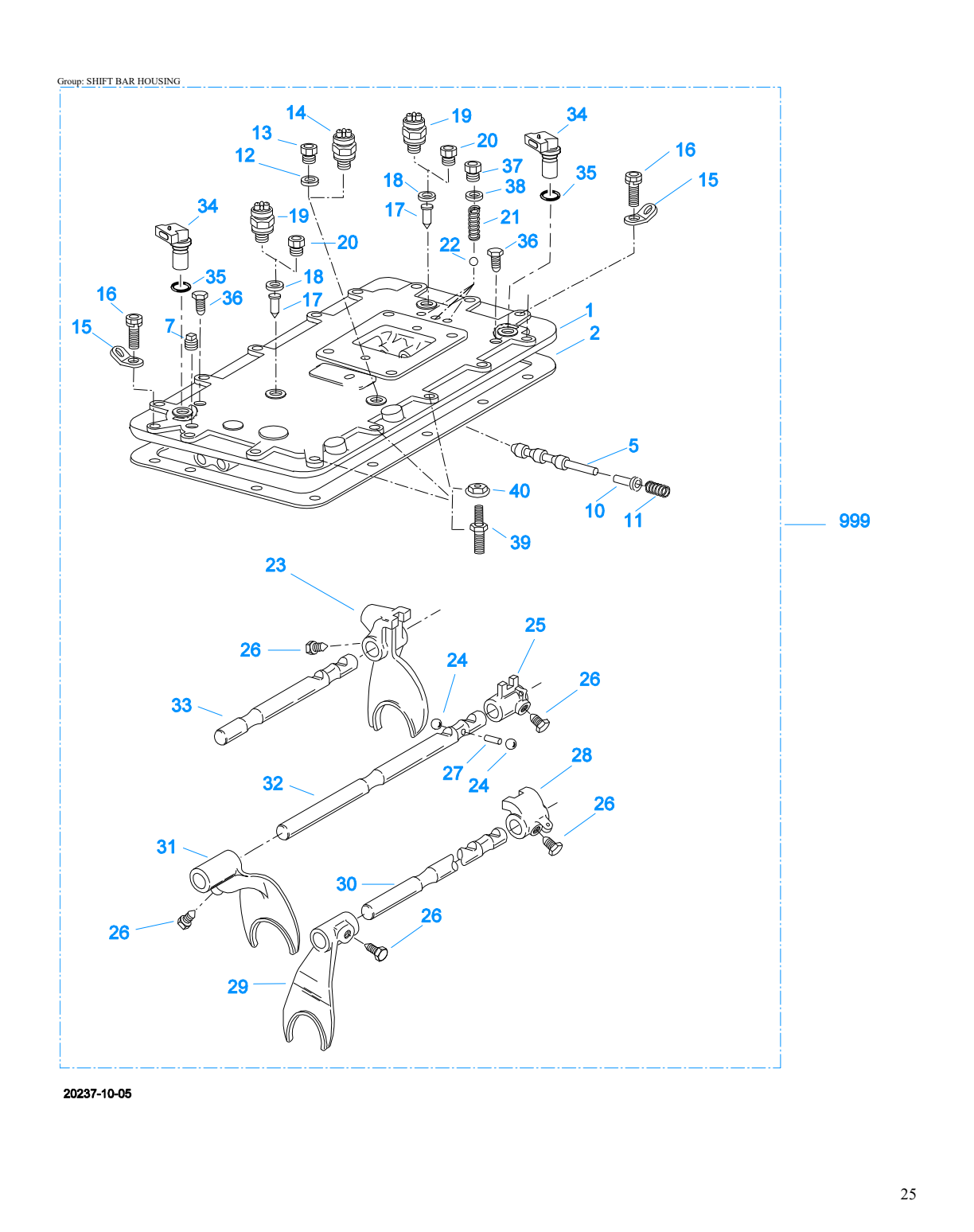 Eaton Fuller RTO-16910B-AS3 Shift Bar Housing exploded-view diagram