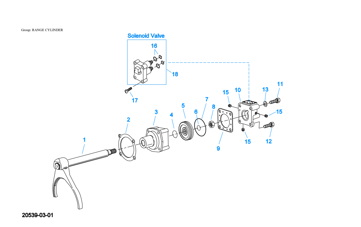 Eaton Fuller RTO-16910C-AS3 Range Cylinder exploded-view diagram