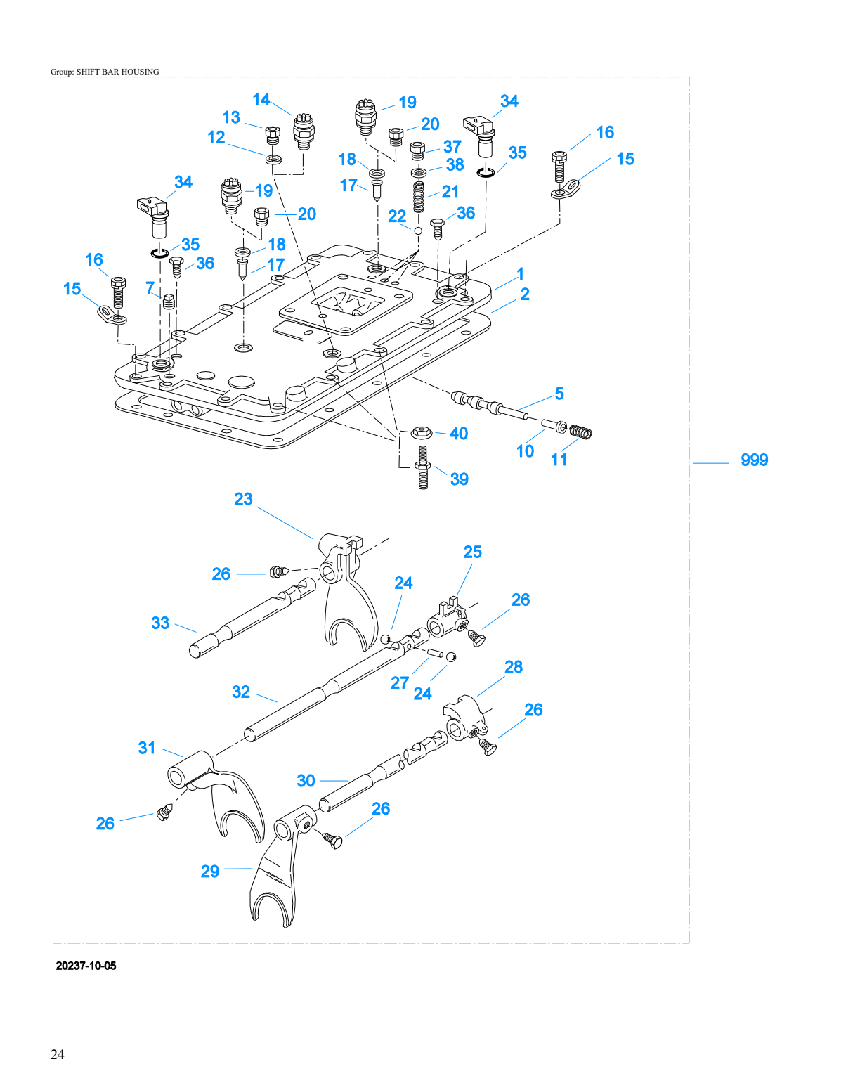 Eaton Fuller RTO-18910B-AS3 Shift Bar Housing exploded-view diagram