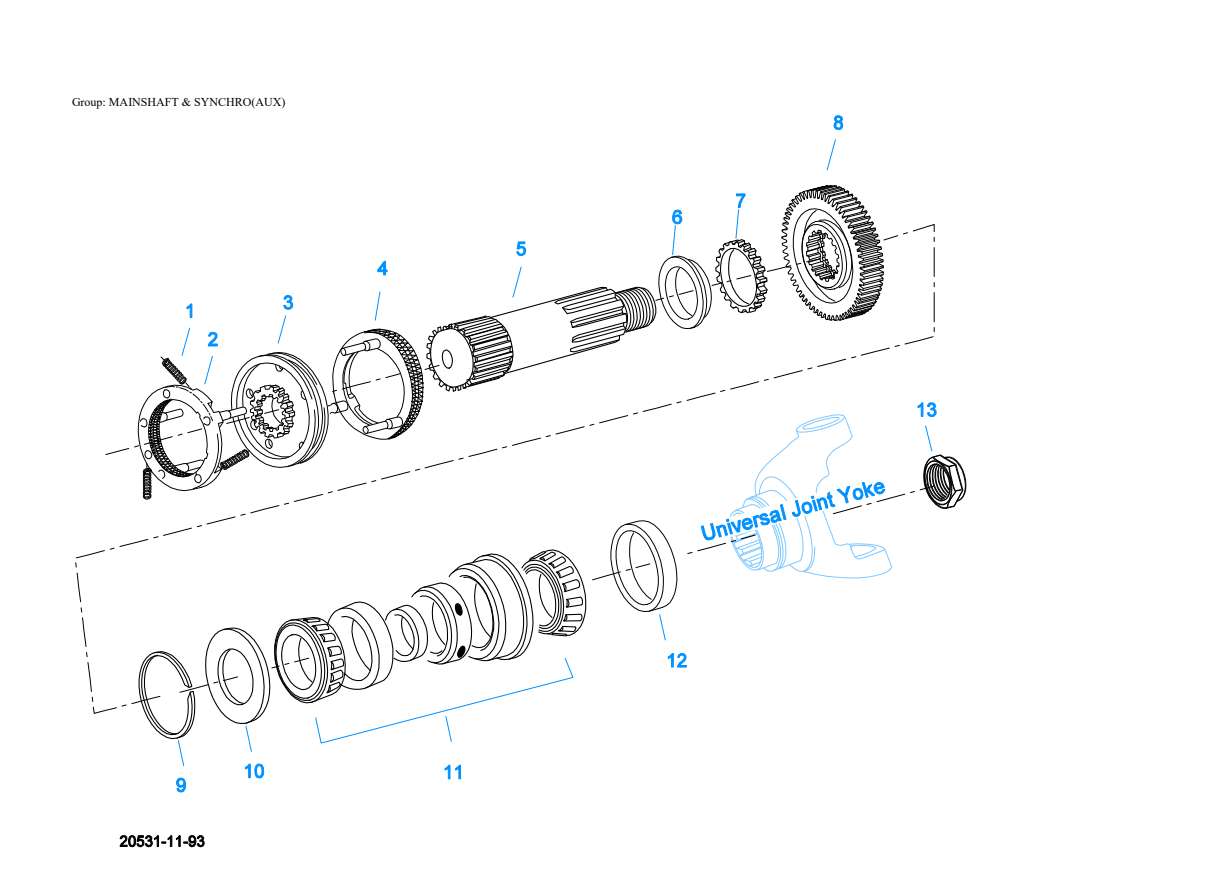 Eaton Fuller RTO-9109A-AT Mainshaft & Synchro(Aux) exploded-view diagram