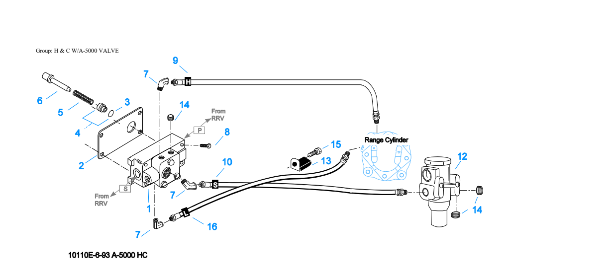 Eaton Fuller RTOF-11607L H & C W/A-5000 Valve exploded-view diagram