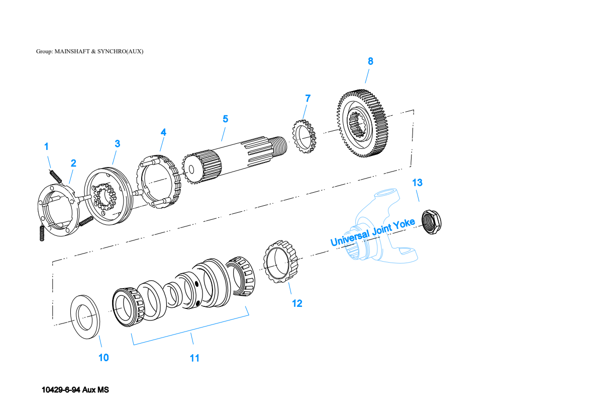 Eaton Fuller RTOF-11607L Mainshaft & Synchro(Aux) exploded-view diagram