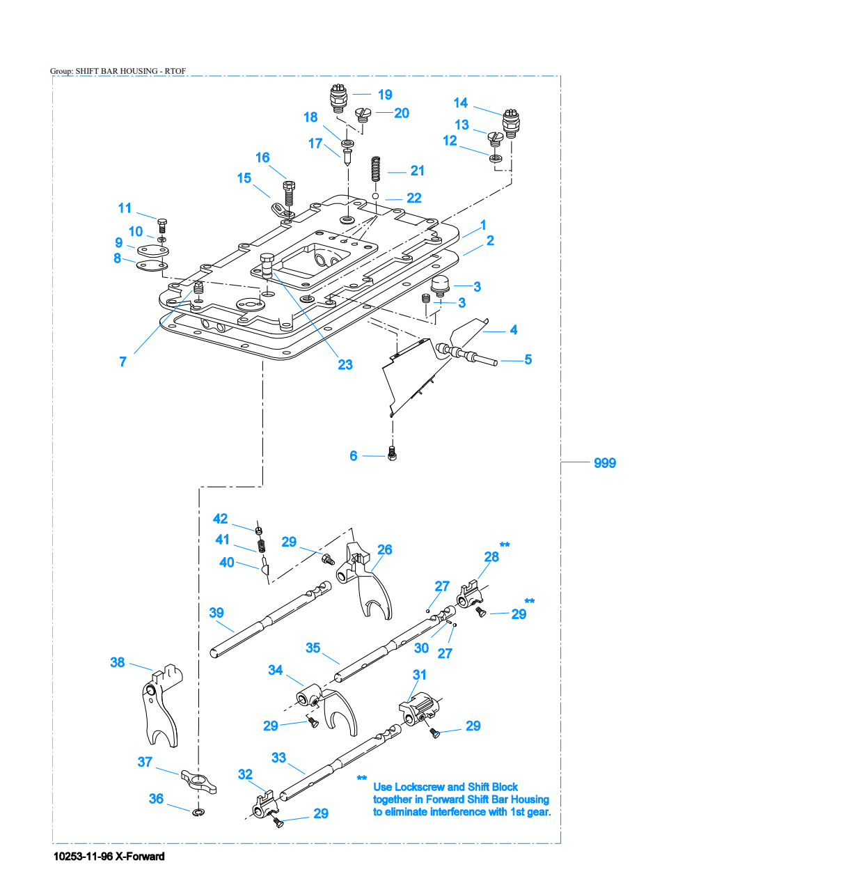 Eaton Fuller RTOF-11908LL Shift Bar Housing - Rtof exploded-view diagram
