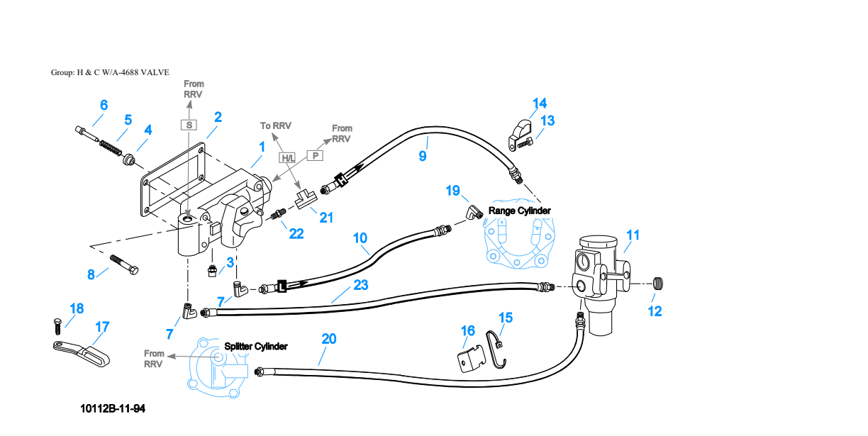 Eaton Fuller RTOF-14613 H & C W/A-4688 Valve exploded-view diagram