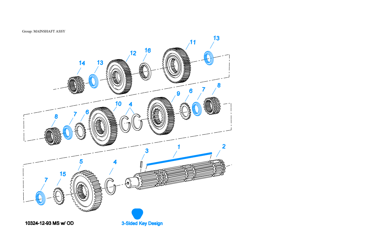 Eaton Fuller RTOF-14709MLL Mainshaft Assy exploded-view diagram