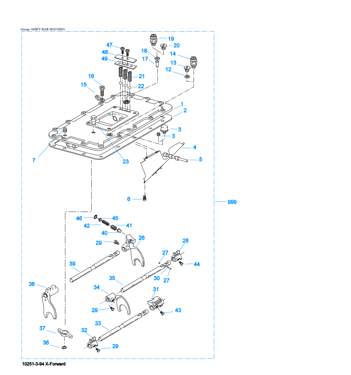 Eaton Fuller RTOF-14909ALL Shift Bar Housing exploded-view diagram