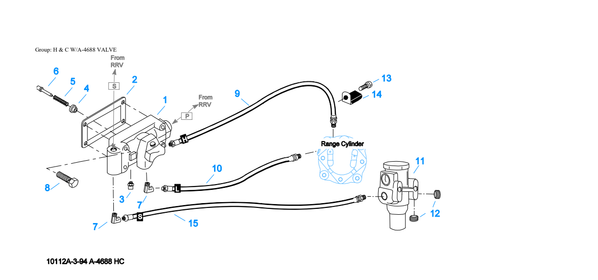 Eaton Fuller RTX-11609B H & C W/A-4688 Valve exploded-view diagram