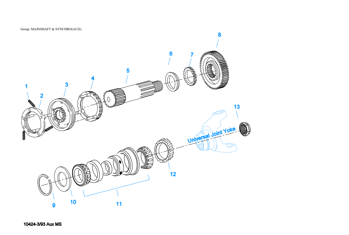 Eaton Fuller RTX-11609B Mainshaft & Synchro(Aux) exploded-view diagram