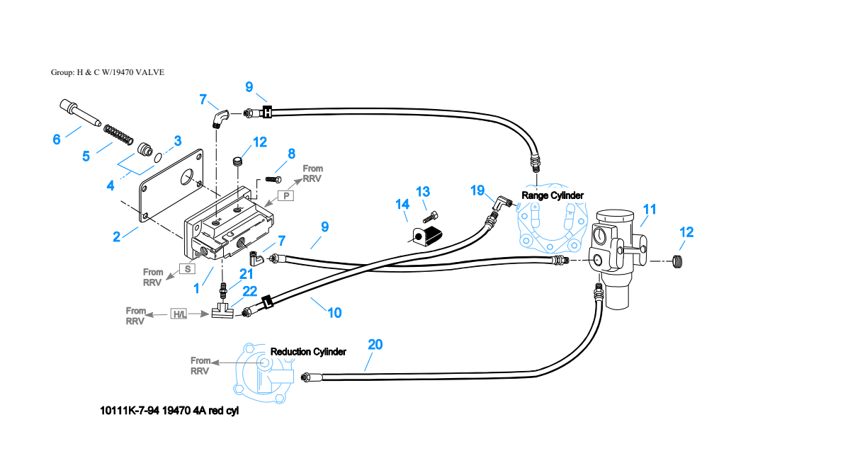 Eaton Fuller RTX-14608LL H & C W/19470 Valve exploded-view diagram