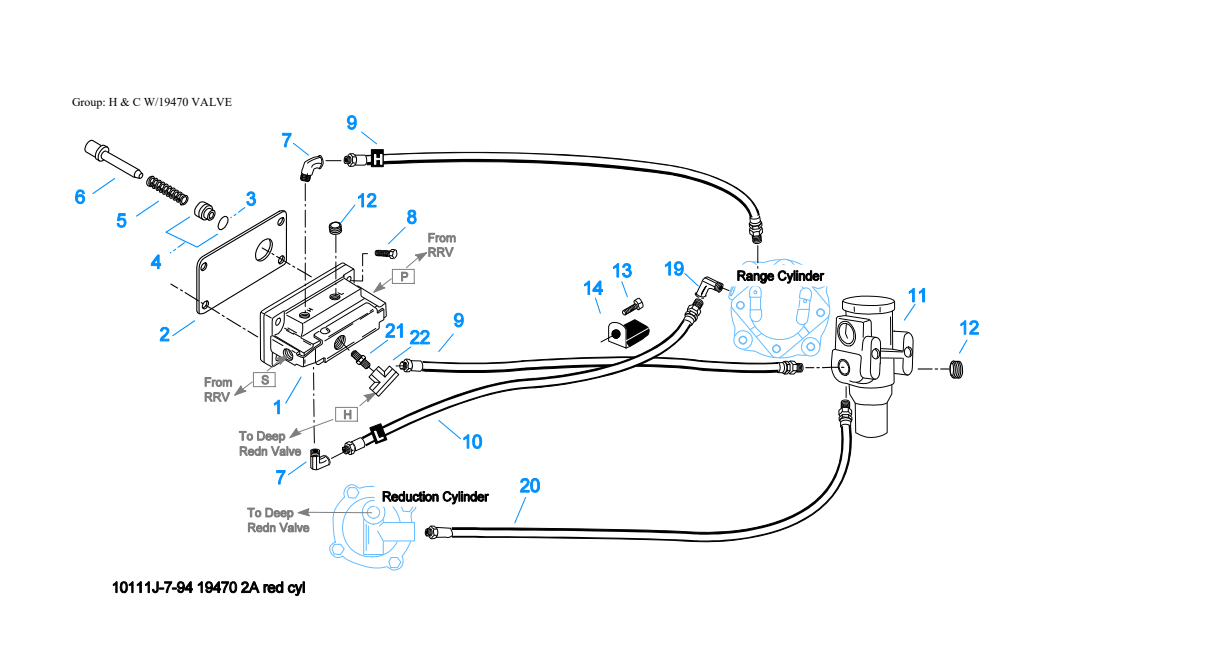 Eaton Fuller RTX-14608LL H & C W/19470 Valve exploded-view diagram