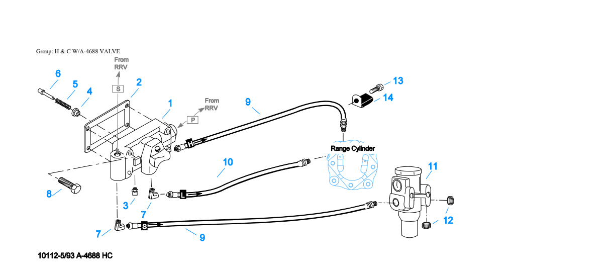 Eaton Fuller RTX-14609P H & C W/A-4688 Valve exploded-view diagram