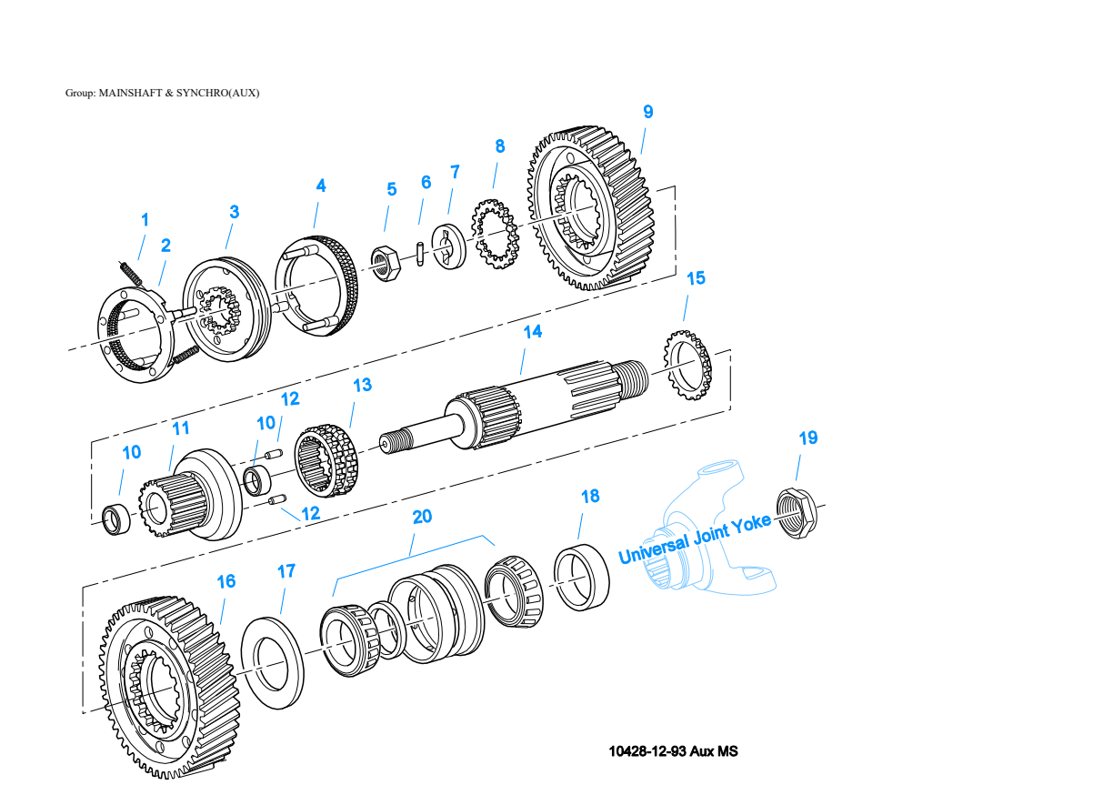 Eaton Fuller RTX-14708LL Mainshaft & Synchro(Aux) exploded-view diagram