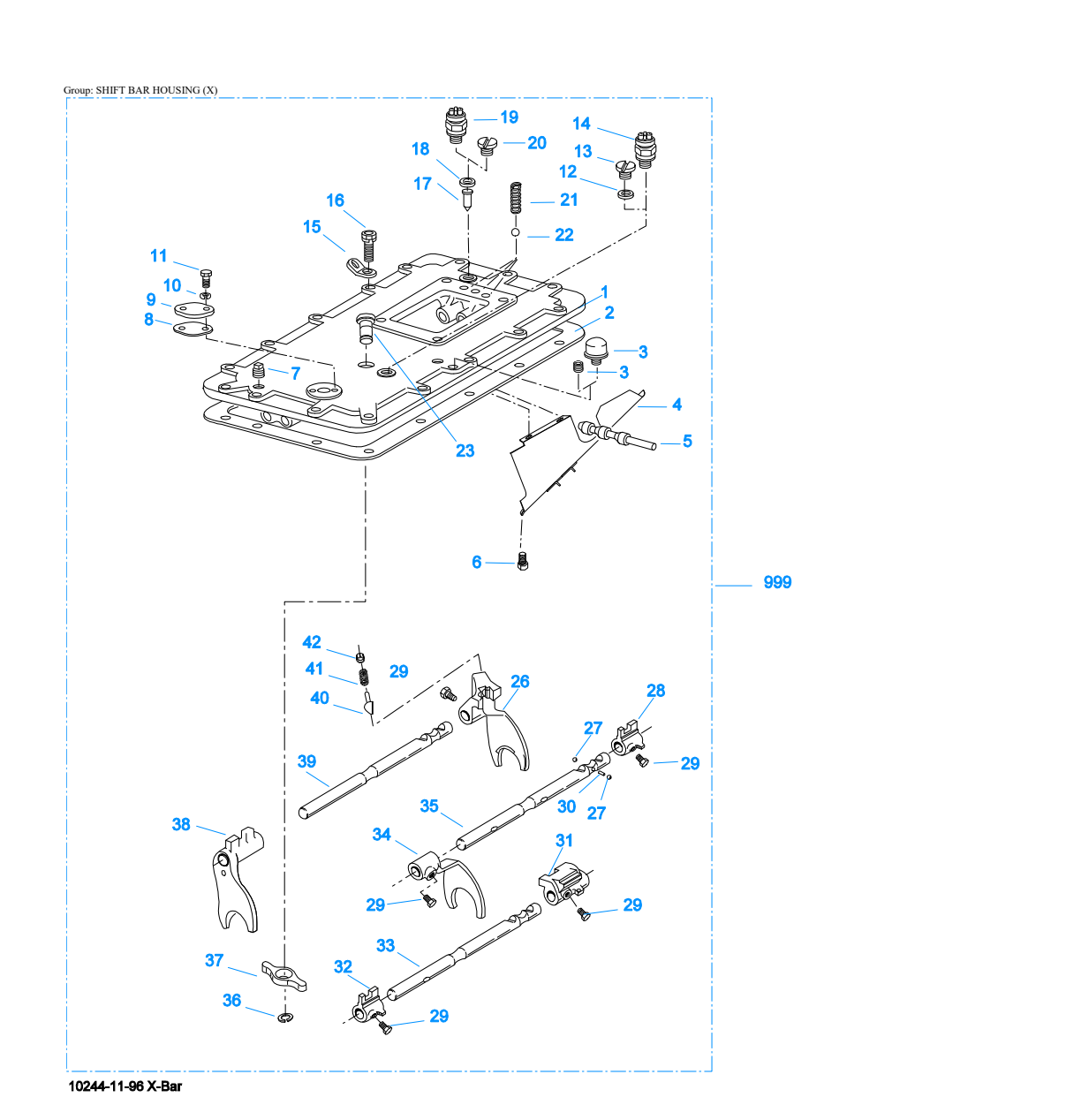 Eaton Fuller RTX-14708LL Shift Bar Housing (X) exploded-view diagram