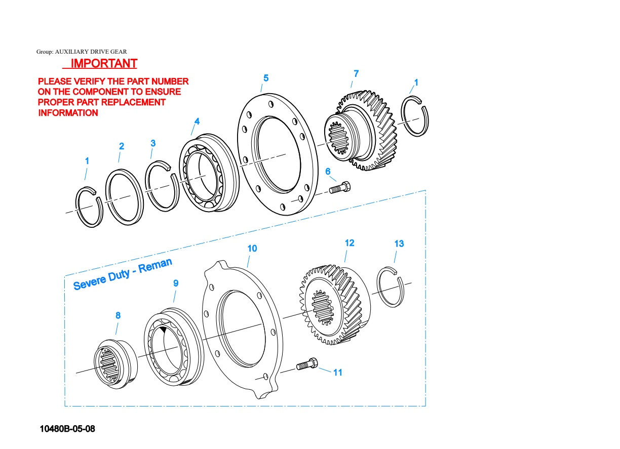 Eaton Fuller RTX-14708LL Auxiliary Drive Gear exploded-view diagram