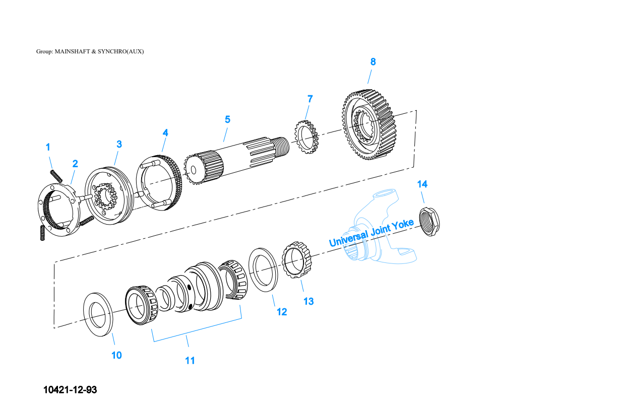 Eaton Fuller RTX-14709H Mainshaft & Synchro(Aux) exploded-view diagram