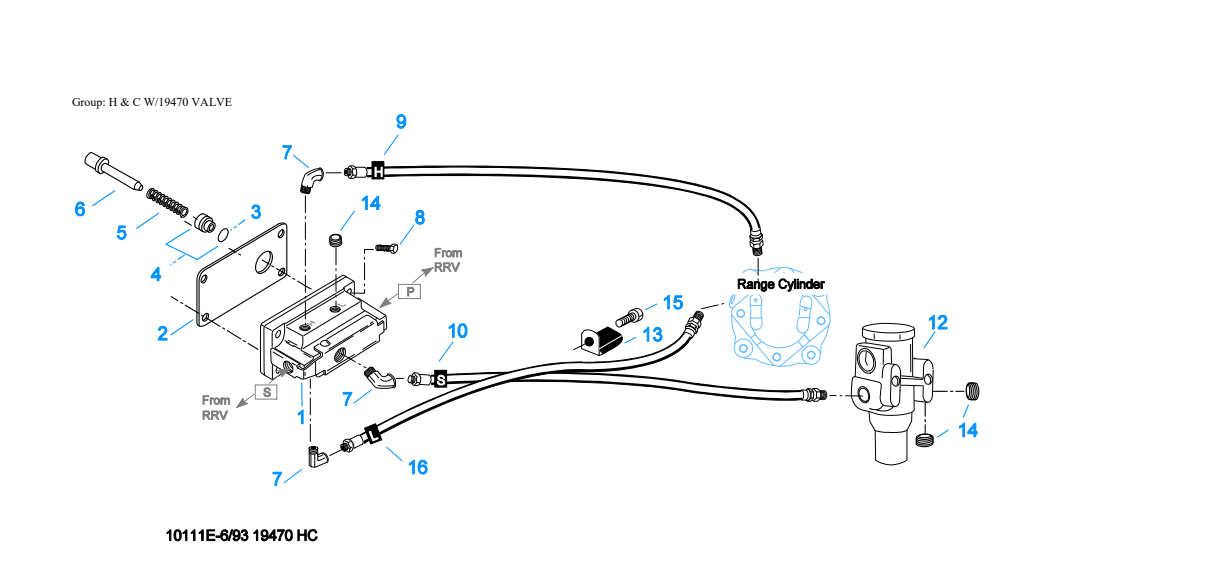 Eaton Fuller RTXF-13609B H & C W/19470 Valve exploded-view diagram