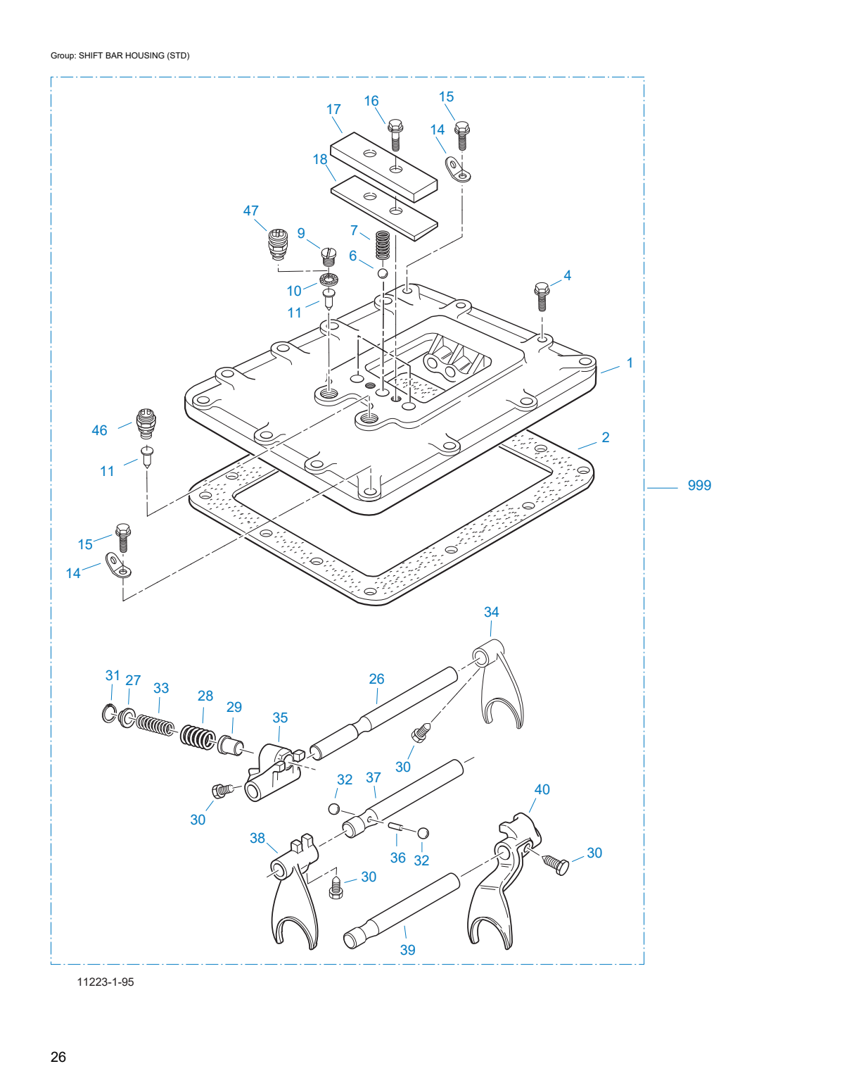 Eaton Fuller T-11605A Shift Bar Housing (Std) exploded-view diagram