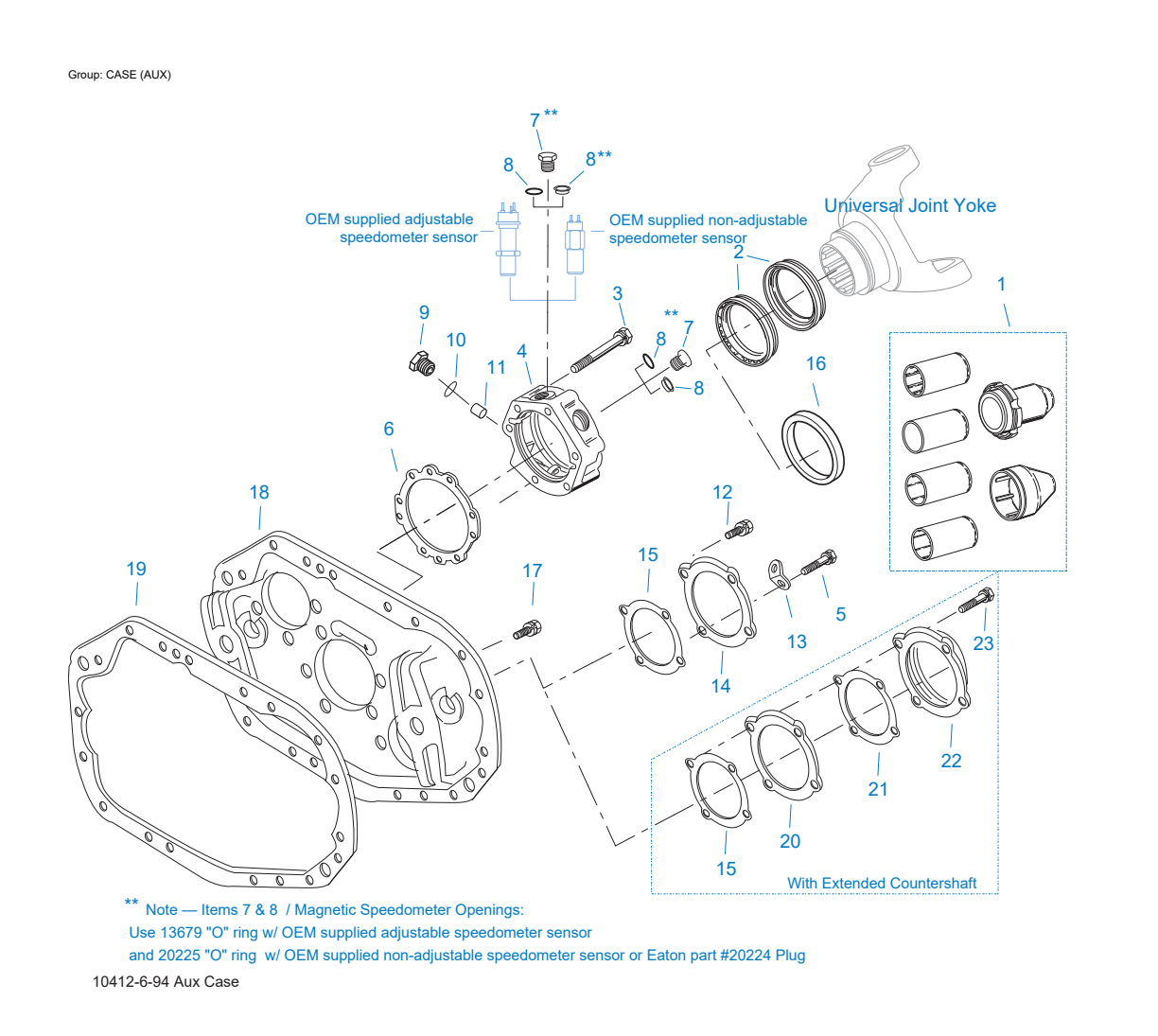 Eaton Fuller T-8607A Case (Aux) exploded-view diagram