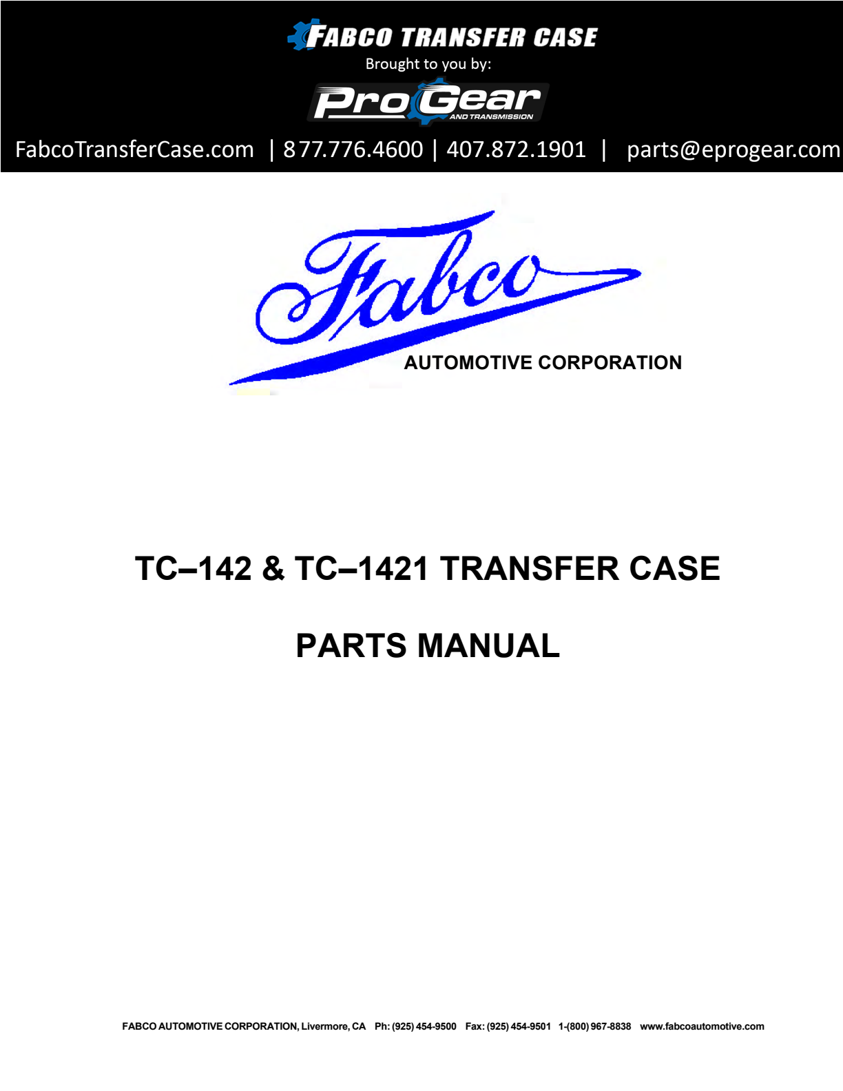 Fabco Transfer Case TC-142 Parts List exploded-view diagram