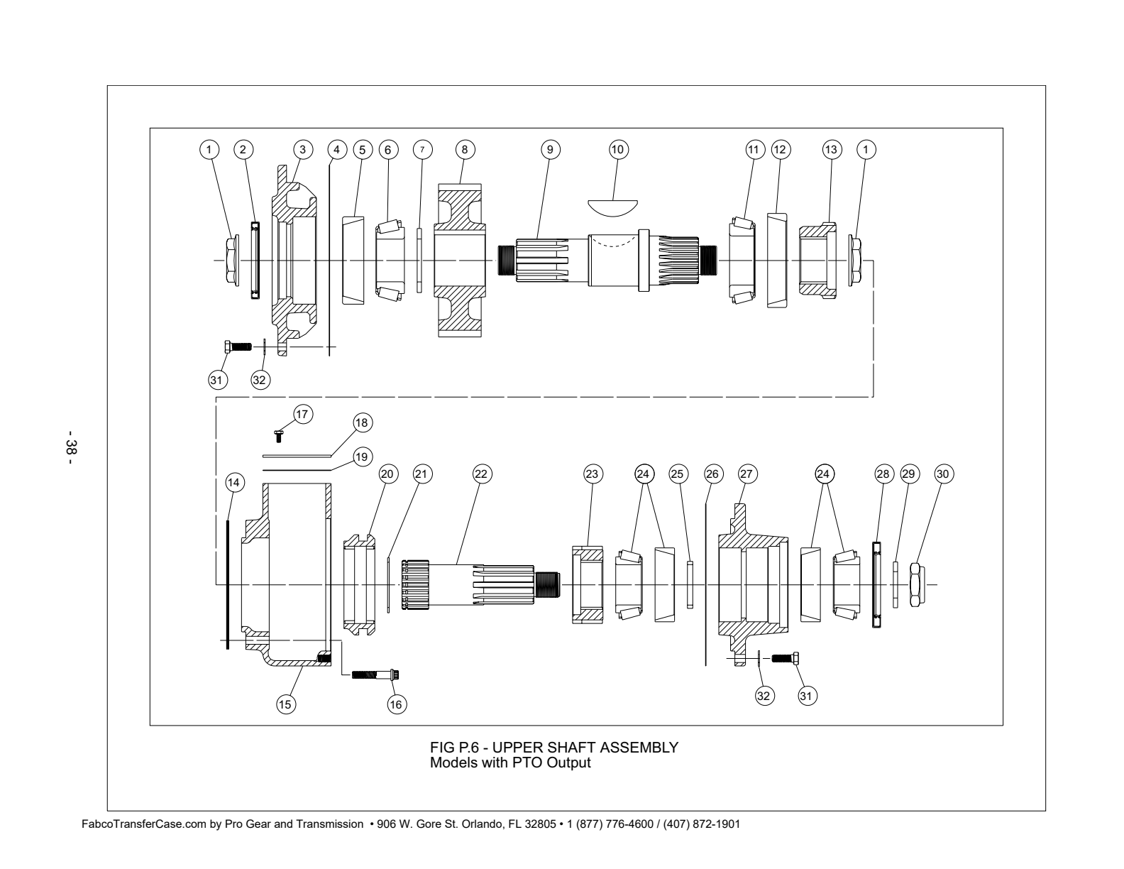 Fabco Transfer Case TC-170 Models With Hydraulic Pump Output. See Fig P .7 exploded-view diagram