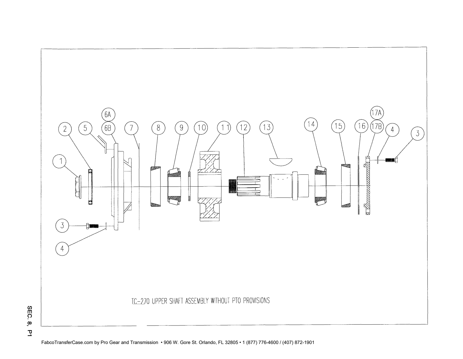 Diagrama de despiece: Tc-270 ensamble de la flecha superior, modelos sin preparación para toma de fuerza, Fabco TC-270