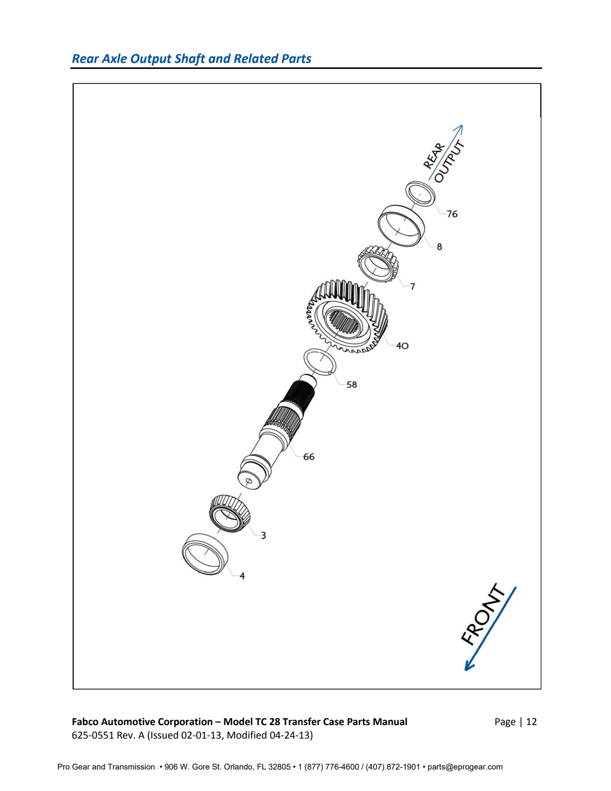 Diagrama de despiece: Flecha de salida del eje trasero y piezas relacionadas, Fabco TC-28