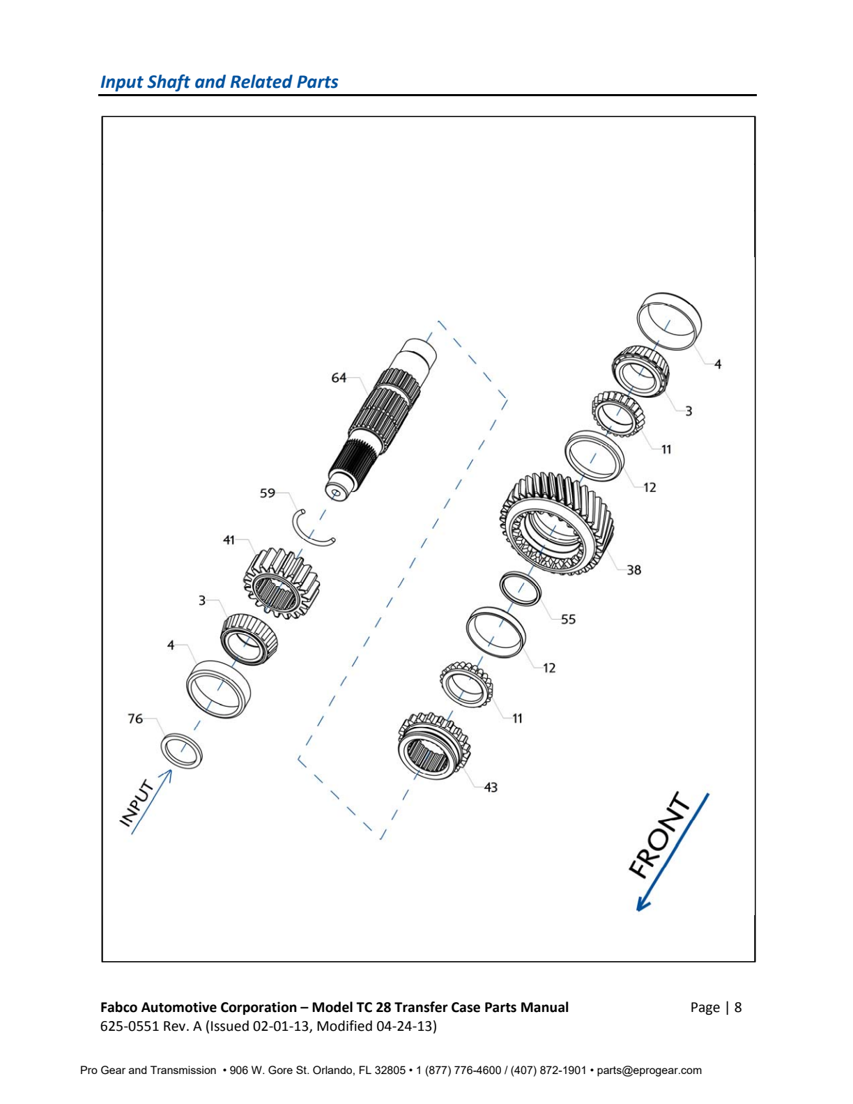 Diagrama de despiece: Flecha de entrada y piezas relacionadas, Fabco TC-28