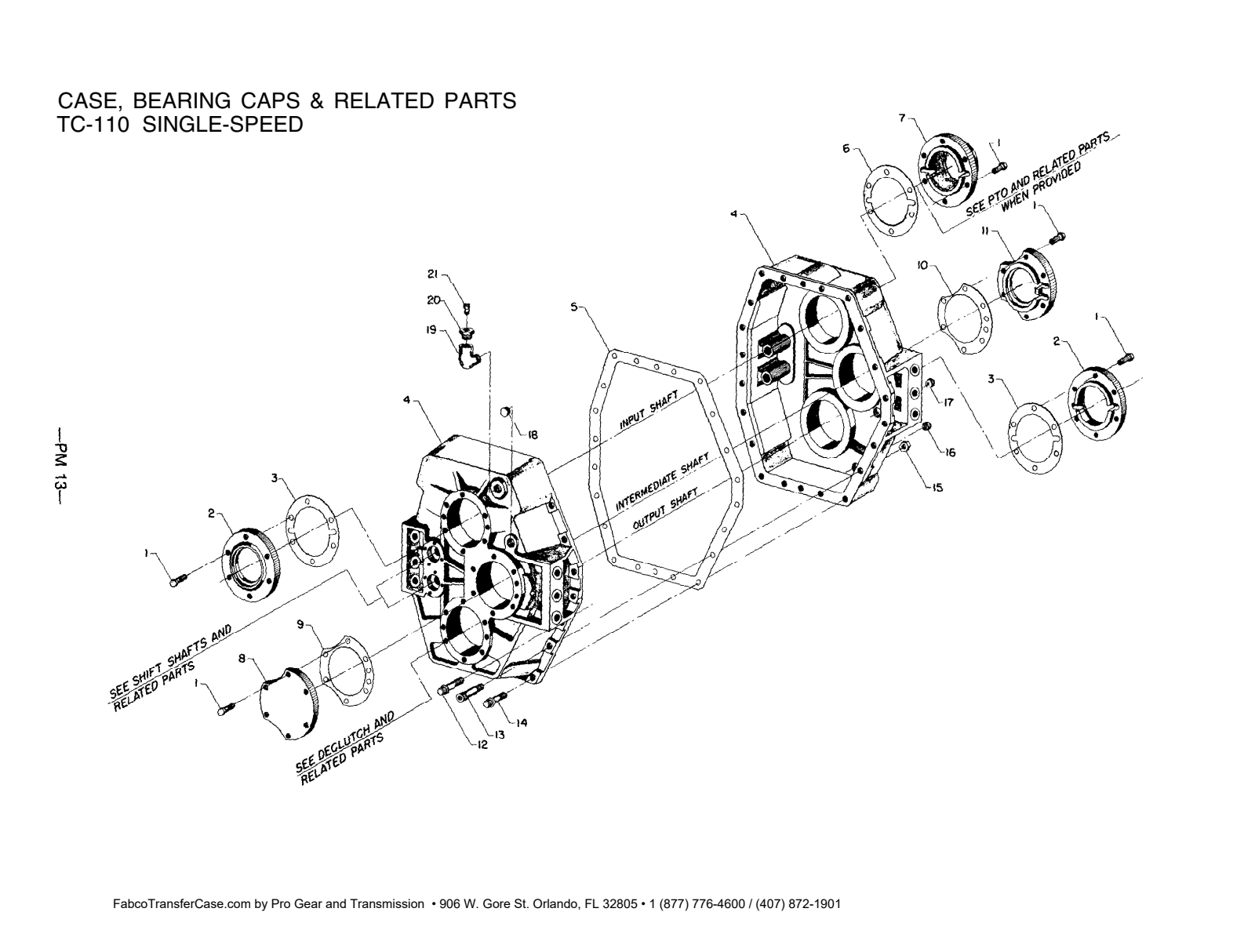 Fabco Transfer Case TC-65-80-110 Case Bearing Caps And Related Parts Tc-110 Single Speed exploded-view diagram