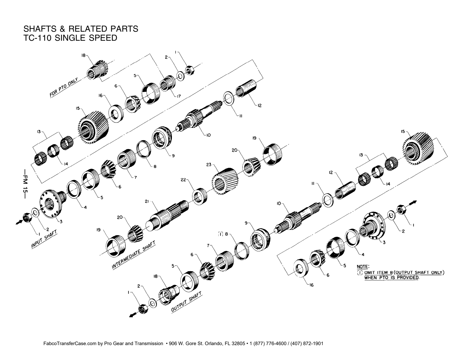 Fabco Transfer Case TC-65-80-110 Tc-110 Single Speed exploded-view diagram