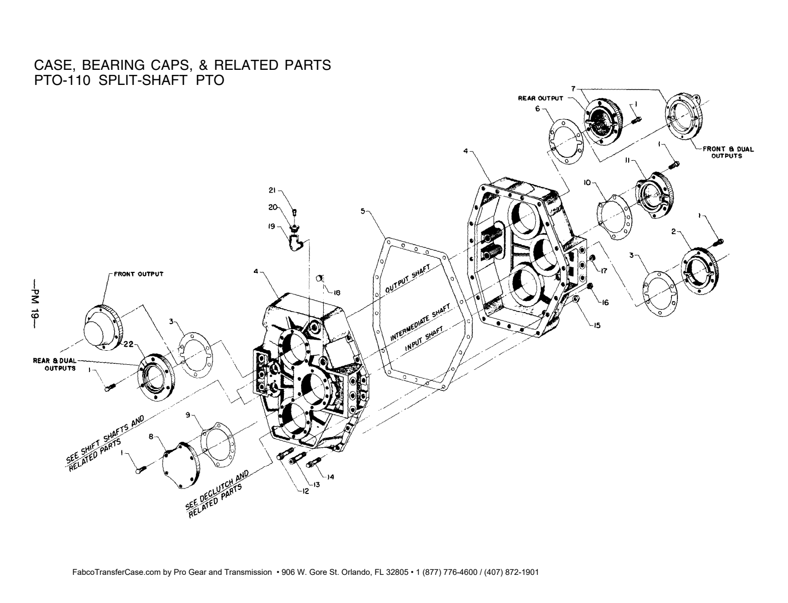 Fabco Transfer Case TC-65-80-110 Case, Bearing Caps And Related Parts exploded-view diagram