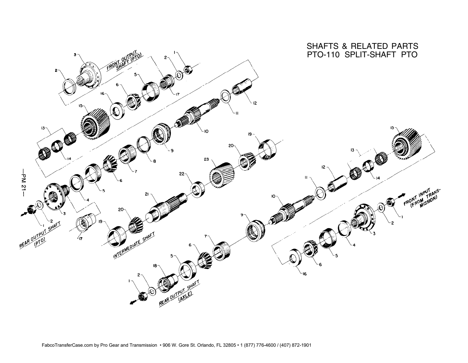 Fabco Transfer Case TC-65-80-110 Shafts And Related Parts Pto-110 Front Dual Rear exploded-view diagram