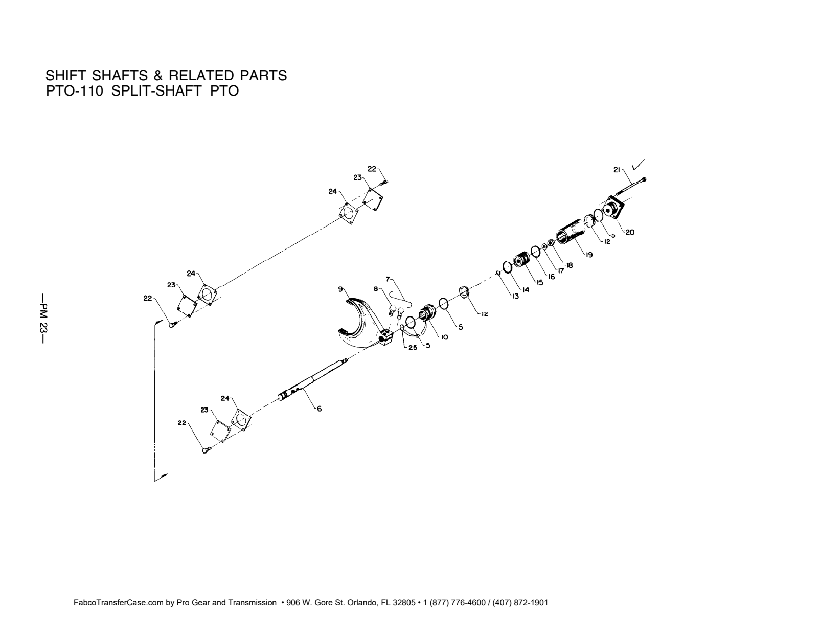 Fabco Transfer Case TC-65-80-110 Shift Shaft And Related Parts Pto-110 exploded-view diagram