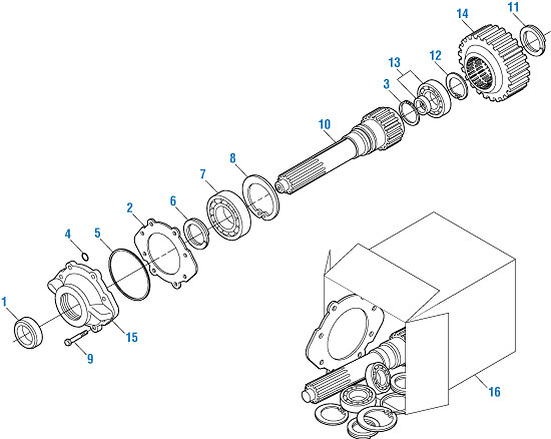 Mack T2070B / T2070D Transmission Input Shaft Components exploded-view diagram