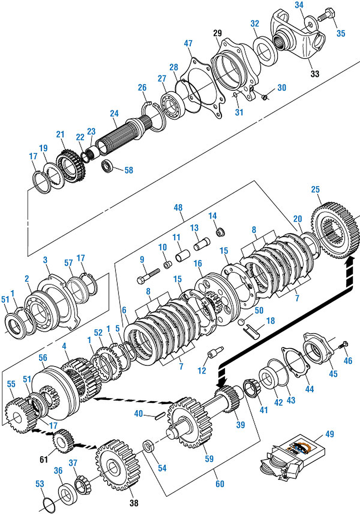 Mack T2080B Transmission Rear Case Components exploded-view diagram